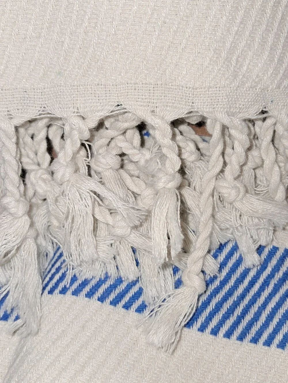 Ruvy NWT 4pk Turkish Cotton Stripe Hand Towels In Cream/Blue 18